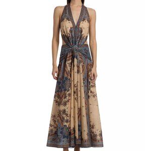 Zimmerman's natural V-neck revealing back strapless long dress